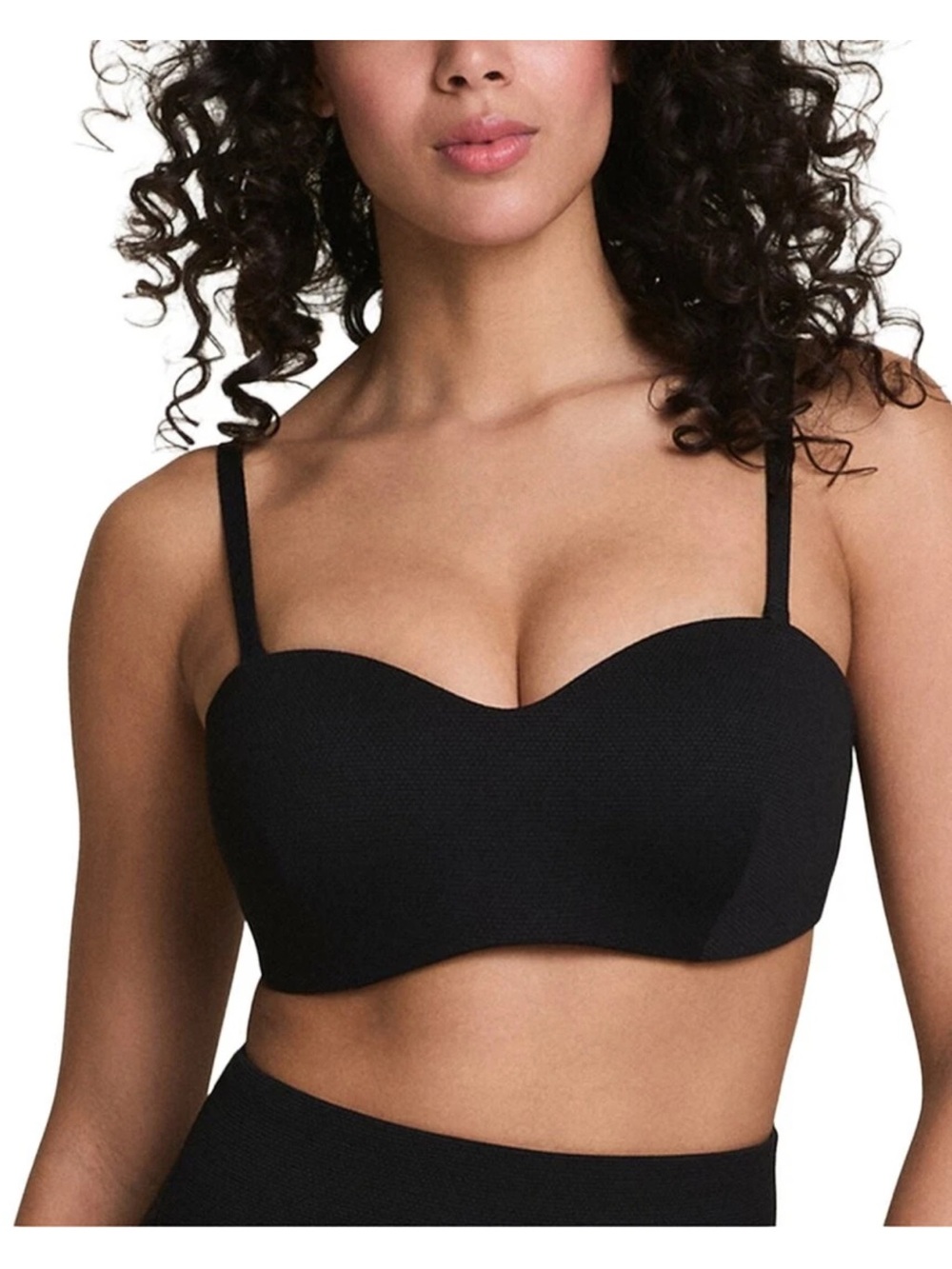 NWOT Spanx Pique Bandeau Removable Straps Bikini Swim Top Black Size  XS (A/B)